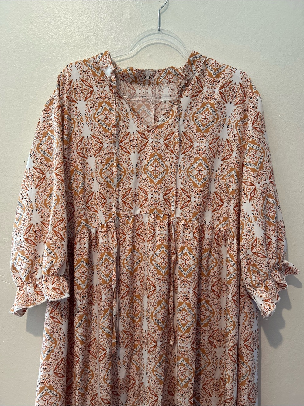 Boho Medallion Women’s Maxi Dress Tiered Balloon Sleeve Modest Autumn EUC 2X - Picture 3 of 6